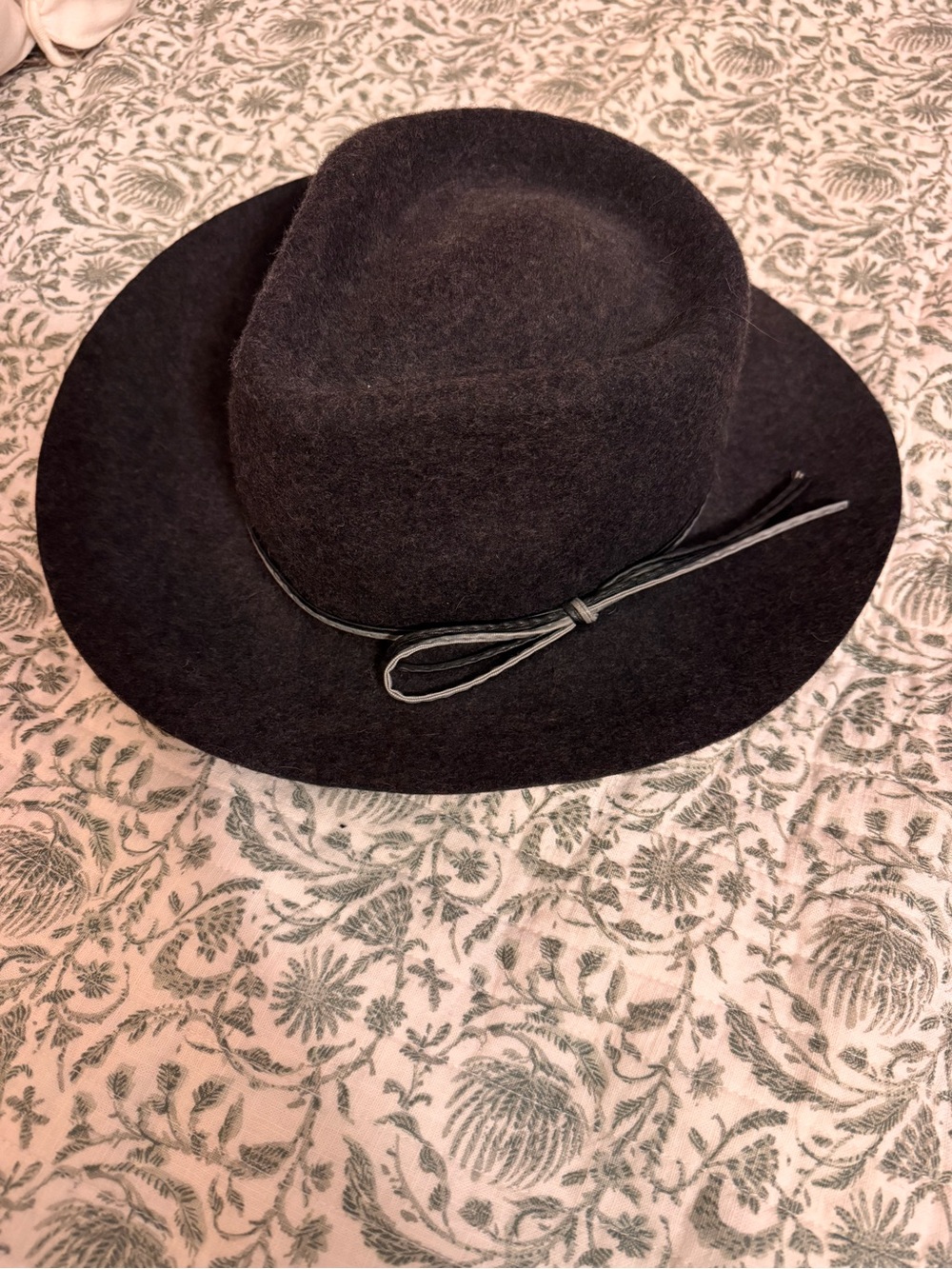 Michael Stars Black Wool Felt Fedora with Leather Tie